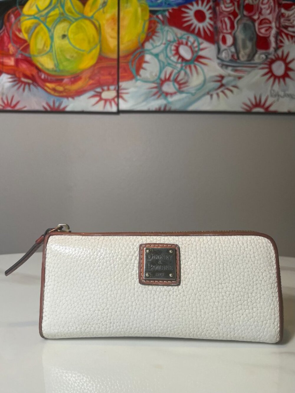 Dooney & Bourke Pebble Grain Zip Around Cream Wallet